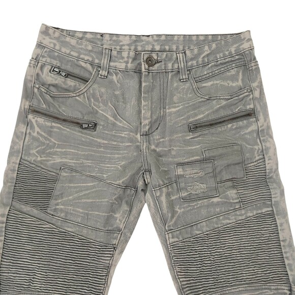 DNM Collection Original Biker Moto Jeans Mens 34x30 Gray Acid Wash Distressed - Picture 2 of 12